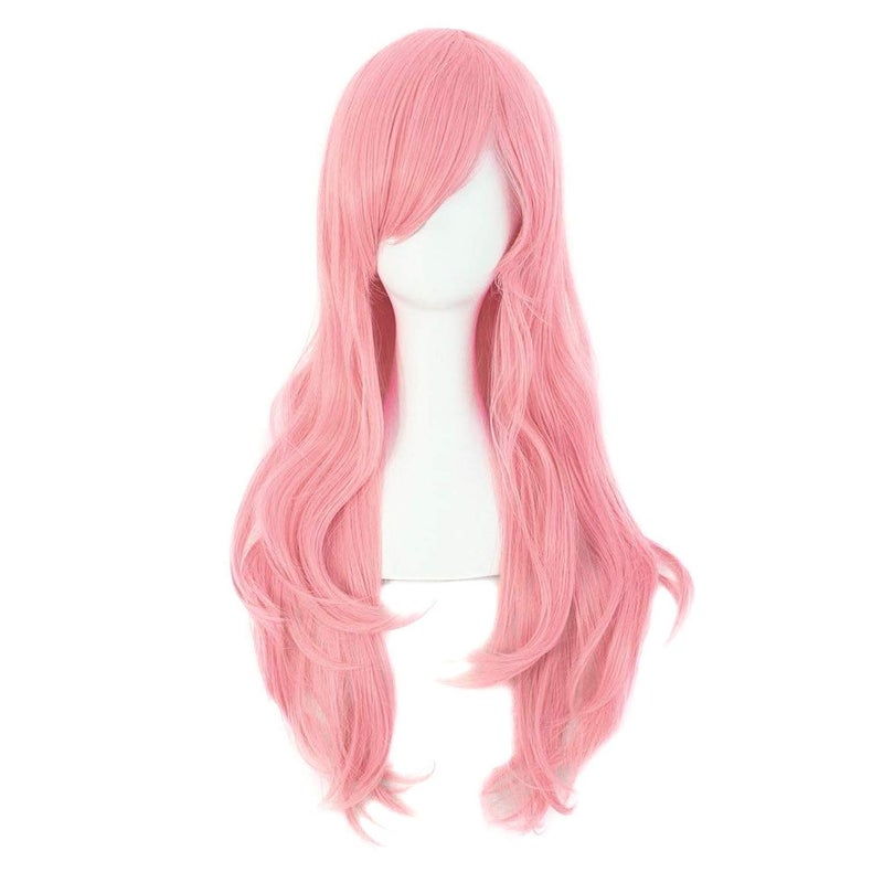 MapofBeauty 28" 70cm Long Curly Hair Ends Costume Cosplay Wig (Pink) - Image 1